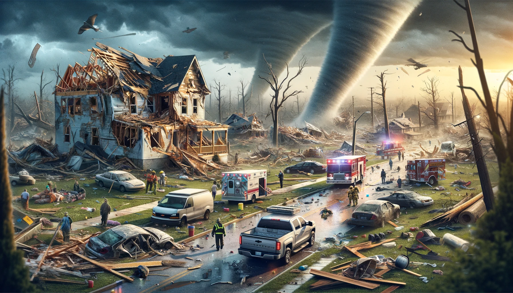 Dall·e 2023 12 12 14.35.27 Create A Realistic Cover Image For A Blog Post About The Devastating Tornadoes In Tennessee. The Image Should Depict The Aftermath Of The Tornadoes, S